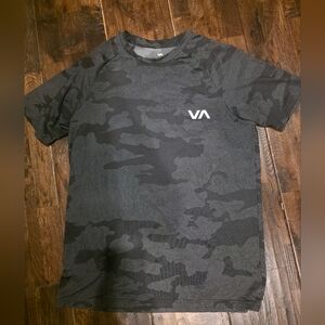 RVCA Black and Gray Camo Short Sleeve Tee